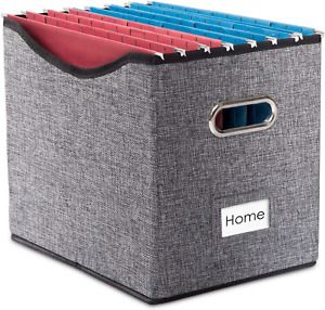 Prandom File Organizer Boxes - Set of 1 Collapsible Decorative Linen Filing File