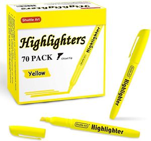70 Pack Highlighters, Shuttle Art Yellow Highlighters with Versatile Chisel Tip,