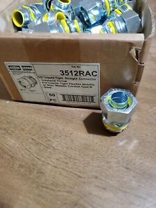 50 HUBBELL RACO 3512RAC  1/2&#034; LIQUID-TIGHT STRAIGHT CONNECTORS