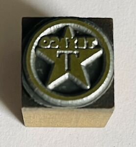 Vintage Letterpress Printing Wooden Block w/Brass Logo, Texaco