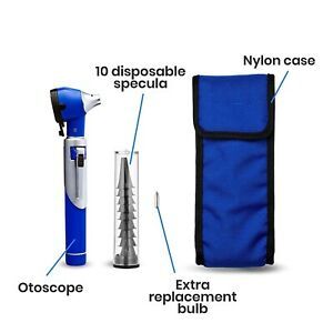 New Fiber Optic Pocket Otoscope Examination LED Diagnostic ENT Set Blue
