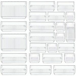 Chefstory 23 Pcs Clear Drawer Organizers Set, 4 Sizes Plastic Vanity Drawer Orga