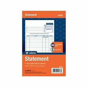 2 Part Carbonless Statement Forms Office Paper 100 Individual Unit Sets Per Pack