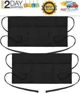 Aprons 3 Pocket Waitress Aprons, Waiter Server Waist Aprons for Women Men, Black