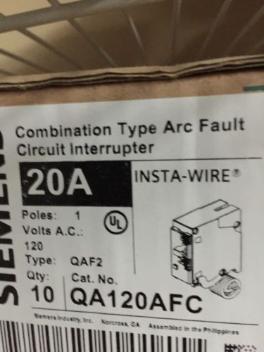 Siemens 120/240, amperage rating 20, poles1, and q120afc, 10 in box for sale