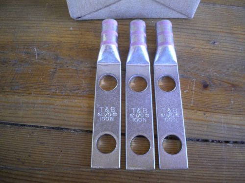 T&amp;b thomas betts 256-30695-593 two hole lug copper long barrel 1/0 pink box of 3 for sale