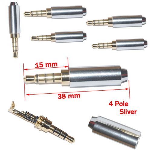 5 Pcs Sliver 4 Pole 3.5mm Male Repair headphone Jack Plug Metal Audio Soldering