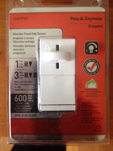 Pass&amp;seymour ls603pwv  slide dimmer/switch  3 way 600 watt , white for sale