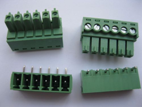 150 pcs Screw Terminal Block Connector 3.5mm Angle 6 pin Green Pluggable Type