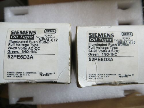 Siemens 24V 52PE6D3A/52PE6D2A, Illum. Push Button, Green, New in Box QTY