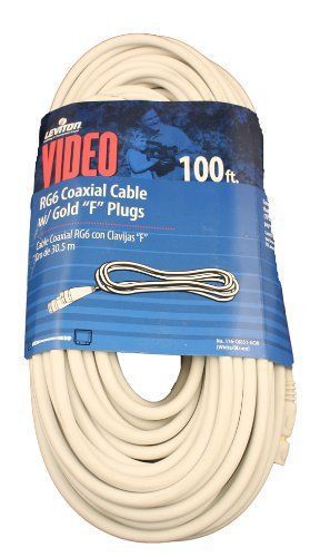 Leviton C6851-GCW RG6 Coax Cable  Gold Plated  100-Feet  White
