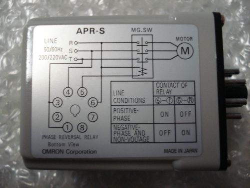 OMRON APR-S PHASE REVERSAL RELAY VOLTAGE:200/220VAC,50/60HZ,SPDT,PLUG IN,H-50MM