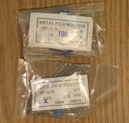 1/4 Watt 1% Metal Film Resistors: 1 kohm 250 pcs.