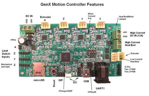 GenX 3D RepRap Controller -  4-Axis, uSD, Marlin, PCB Heated bed