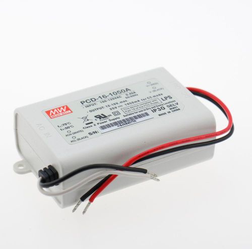 MEANWELL PCD-16-1050A 16 Watt AC Dimmable LED Power Supply, 12-16VDC 1050mA Addi