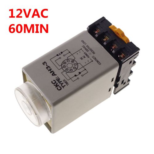 12VAC 0-60 min Power On Delay AH3-3 Timer Relay With Socket Base PF083A 8pins
