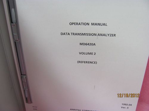 ANRITSU MD6420A Data Transmission Analyzer - Operation Manual Vol 2 - Reference
