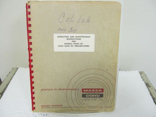 Massa (COHU) PR300/301 Operating-Maintenance Instruction Manual + Parts List