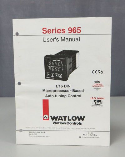 Watlow series 965 1/16 din auto-tuning control users manual for sale