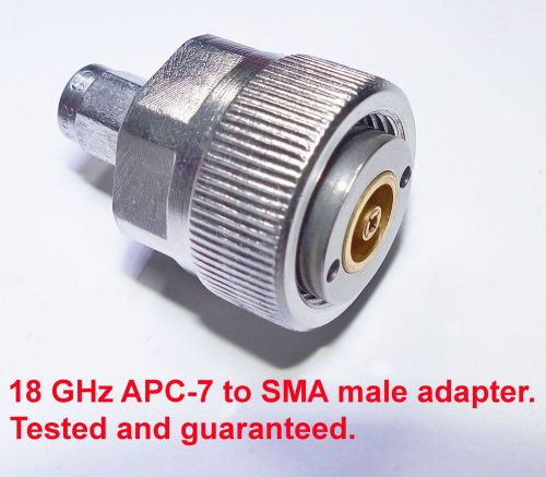 18 GHz APC-7 to SMA male adapter. Tested and guaranteed. Ships free in USA.
