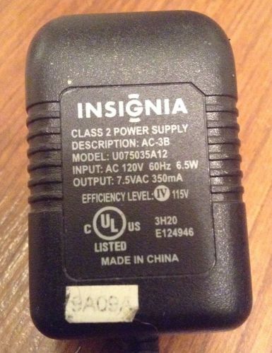 Insignia U075035A12 7.5V 350mA AC-3B Power Supply Adapter