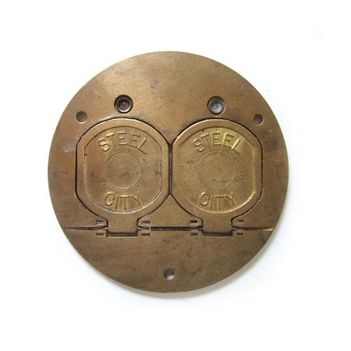 Steel city brass floor box plate 4in duplex cover w 2 flip lids for sale