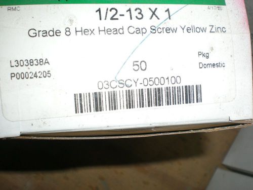 1/2-13 x 1&#034; grade 8 hex bolt yellow (50pcs) for sale