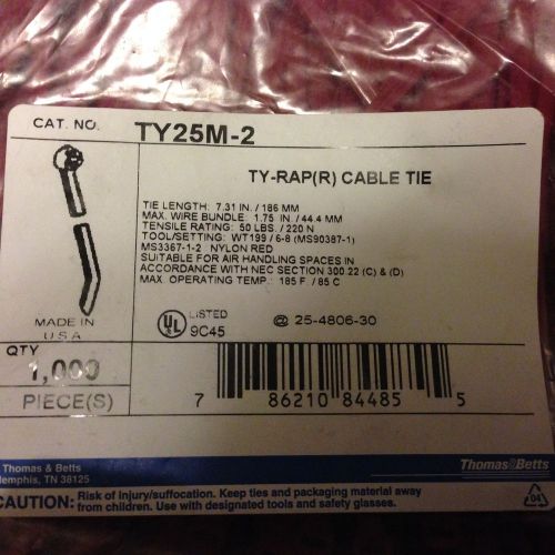 THOMAS&amp;BETTS TY-RAP TY25M-2 - 7.3&#034; 50LB RED STEEL TOOTH CABLE TIES - 1,000PK