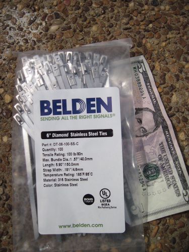 100 6&#034; 100lb Belden Diamond Stainless Steel Cable Ties DT-06-100-SS-C Bag of 100