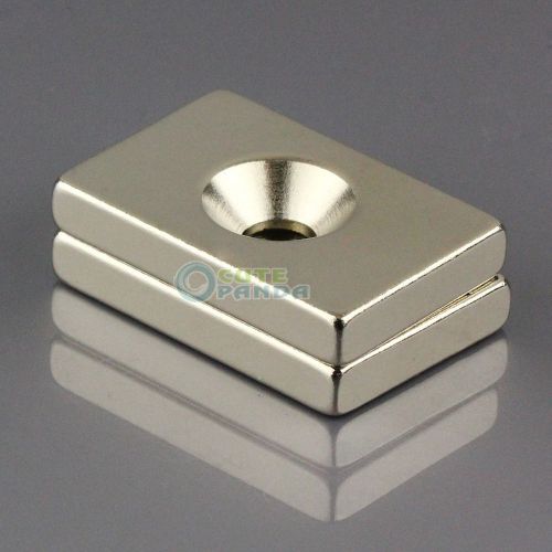 2pcs N50 Block Counter Sunk Magnets 30 x 20 x 5 mm Hole 5mm Rare Earth Neodymium