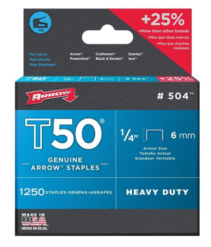 Arrow fastener 504 genuine t50 1/4-inch staples, 1,250-pack for sale