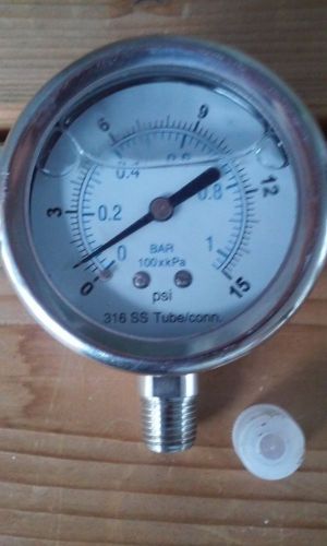 New liquid filled pressure gauge 0-15 psi bottom mount for sale