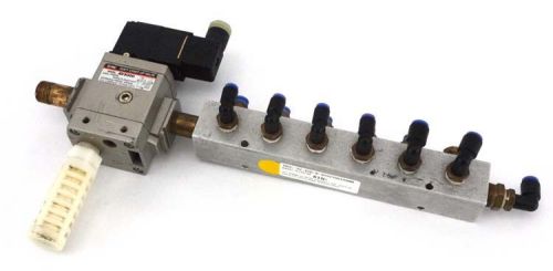 Smc av3000 11/16&#034;od pneumatic soft start-up valve w/6-valve steel manifold block for sale