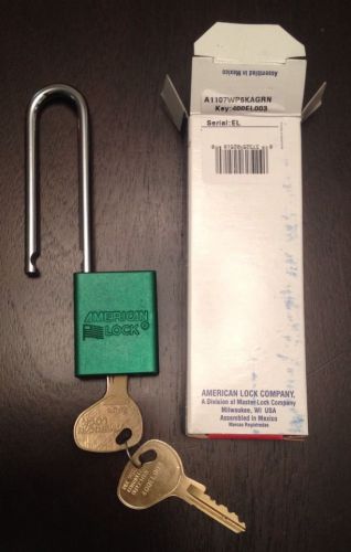 American lock a1107 green aluminium pad lock lot of 3 keyed alike for sale