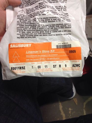 Nos salisbury e0011r/9z lineman gloves class 00 low voltage 11&#034; size 9 for sale
