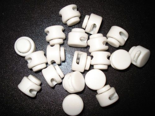 S045 (60 pcs) WHITE Plastic 2 hole Button Cord lock Stops S045