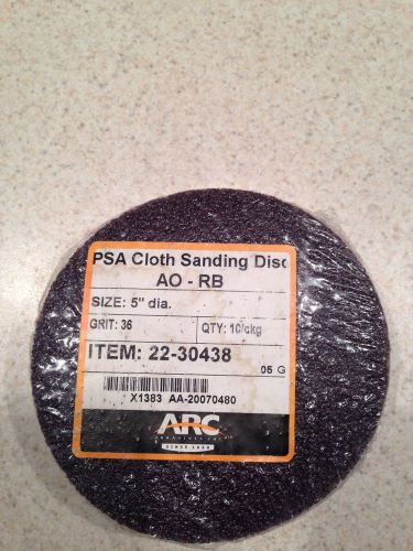 10 count pack ARC  30438 PSA Sanding Disc, Aluminum Oxide, Cloth, 5in, 36 Grit