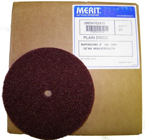 Box of 25 6&#034; x 1/2&#034; Merit High Strength Woven Med Abrasive Buffing Discs #62410