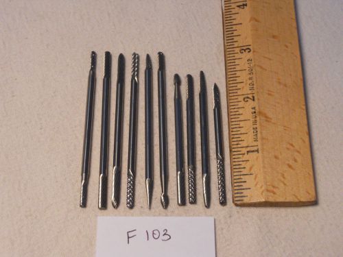 10 NEW 1/8&#034; SHANK CARBIDE BURRS. DOUBLE END COMMON SHAPES. LONGS USA MADE  F103