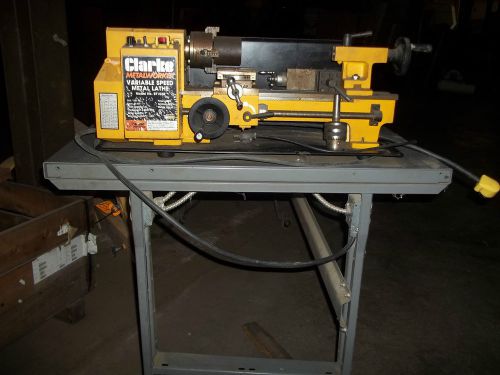 Clarke metalworker variable speed metal lathe #bt1028 on industrial power table for sale