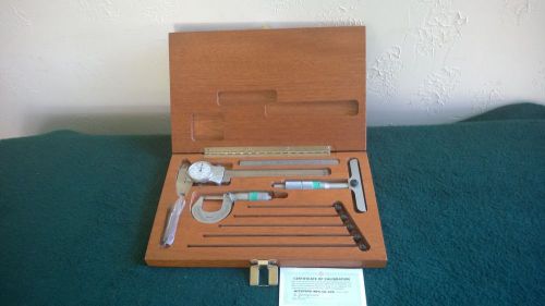 Mitutoyo precision measurement set in a fitted mahogany case caliper micrometer for sale