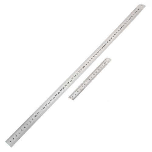 2 in 1 15cm 60cm Double Sides Students Metric Straight Ruler Silver Tone