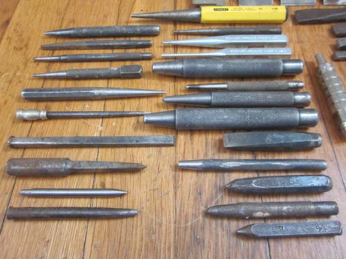 Vtg estate machinist blacksmith lathe punch chisel tool lot l.s. starrett &amp; more for sale