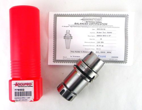 Accupro 778502 hsk63a er32-4.00&#034; taper shank coolant through collet chuck usa 6g for sale