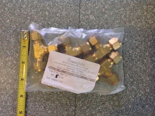 New swagelok b-600-3 fitting, brass union tee 3/8in tube od (lot of 5) for sale