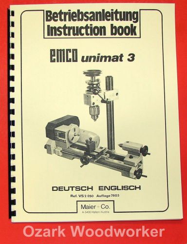 Emco unimat 3 mill metal lathe instruction manual 0301 for sale