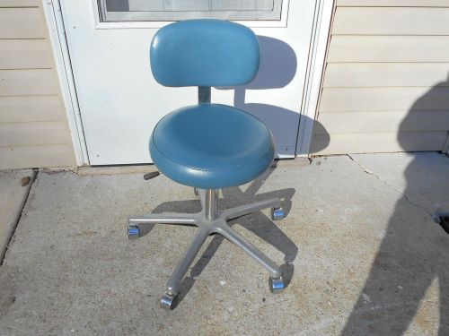 Healthco doctors stool with blue vinyl fabric seat back rest with chrome finish for sale