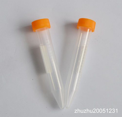 50pcs 10ml Clear Conical Bottom Micro Centrifuge Tubes Orange Caps on Rack