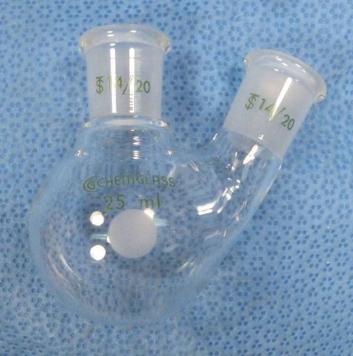 Chemglass  25 ml  round  bottom  2-neck  flask  both  14/20           l for sale