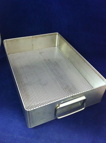 NEW 15x10.5x3.5&#034; STAINLESS INSTRUMENT TRAY Handles Perforate Sterilization